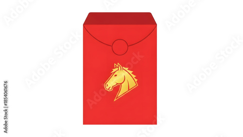 Vibrant red envelope featuring a golden horse emblem, symbolizing good fortune and prosperity for traditional festive celebrations and cultural events
