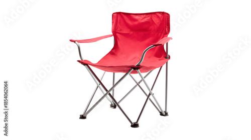 Red folding camp chair isolated on transparent background