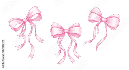 Pink decorative ribbon bows gracefully displayed on a clean white background suitable for various design applications
