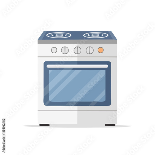 Kitchen appliance illustration A flat design of a white electric stove with blue oven window