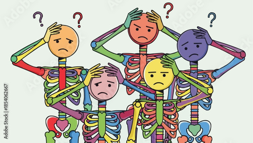 Colorful Skeletons Showing Frustration and Confusion.