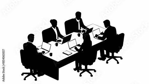 Silhouetted Business Professionals in Meeting Room.