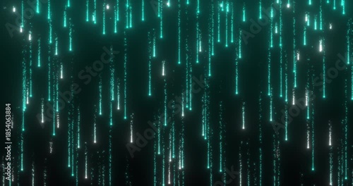 A shimmering rain of glowing particles envelops the space, creating a mesmerizing abstract pattern. The magic of light comes to life in the dance of sparkling trains.