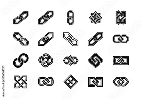 Collection of interconnected geometric chain link symbols presented in a clean graphic arrangement against a white background