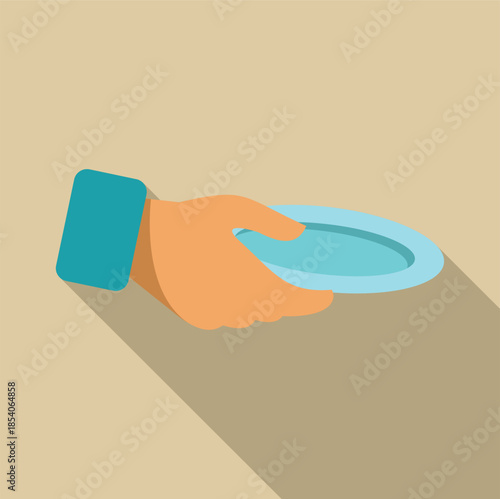 Hand holding an empty plate for begging, symbolizing poverty and hunger