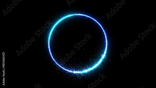 Glowing Blue Circle on Black Background with Light Effect