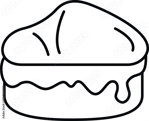 Pastry bun with cream or icing line art for bakery and food concepts