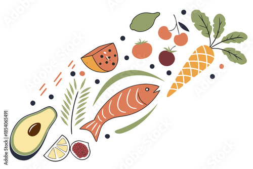 Nutritious Food Elements Floating Composition  Min