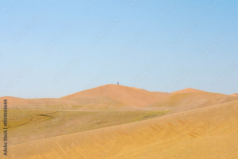 Fototapeta premium Sand Dunes Landscape with Single Hiker Silhouette