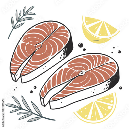 Raw Fish And Lemon Composition  Flat Vector  White (3)