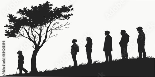 Silent Crowd Silhouette On White 