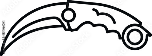 Curved blade karambit knife line art icon showing a tactical self defense weapon