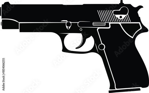 Pistol silhouette on white background