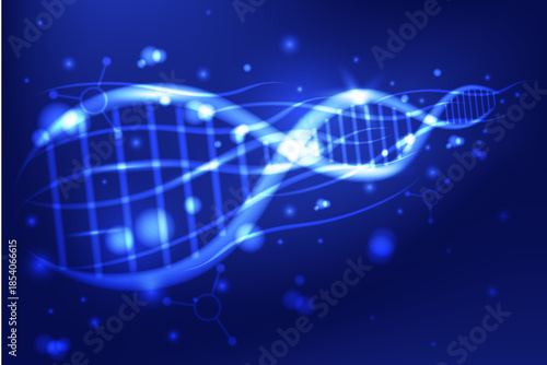 Glowing Blue Digital DNA Helix