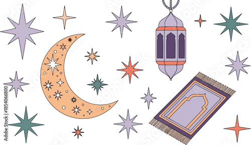 Ramadan kareem illustration with prayer mat and lantern