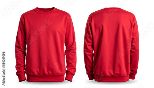 Red crewneck sweatshirt mockup front and back views, clothing apparel mockup for design presentation