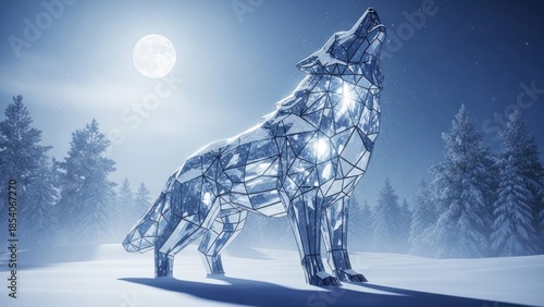 Geometric wolf statue howling