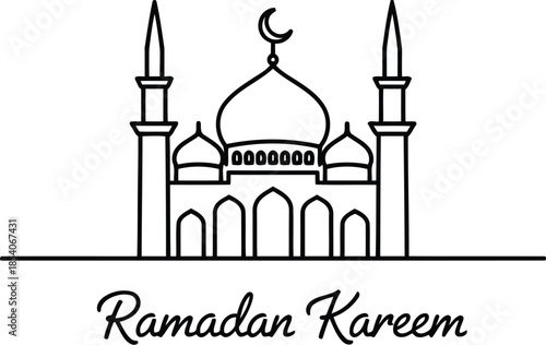 Ramadan kareem greeting with mosque illustration