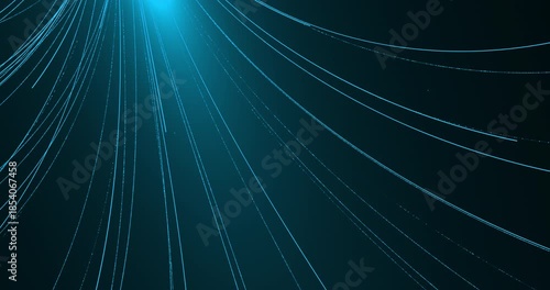 An abstract stream of luminous tracks weaves a mesmerizing pattern, filling the space with dynamics. The energy of moving particles creates the feeling of space travel.