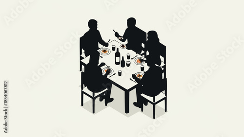 Silhouettes of People Drinking Wine Together.