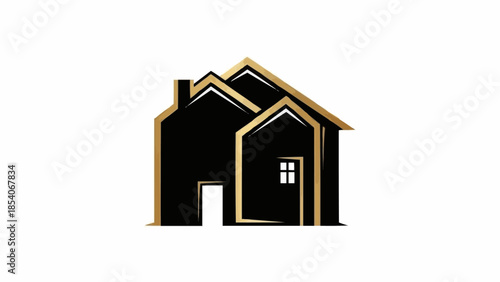 Black House Icon with Gold Outline.