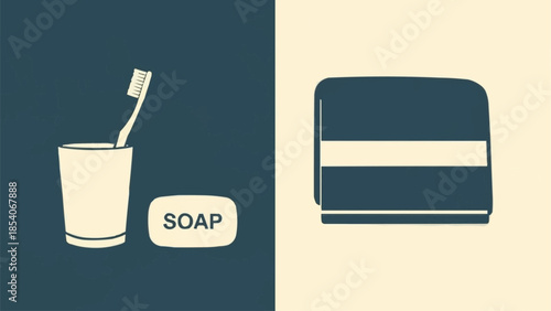 Toothbrush and Soap Bar Illustration.