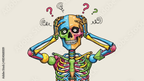 Colorful Skeleton with Confused Facial Expression.