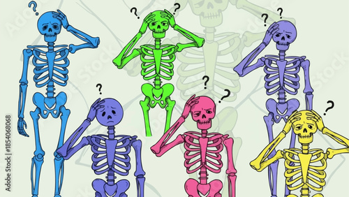 Colorful Skeletons with Confused Expressions.