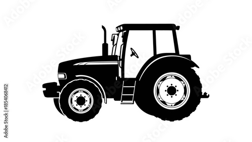 Classic Black Tractor Silhouette for Farming and Agriculture on Isolated White Background