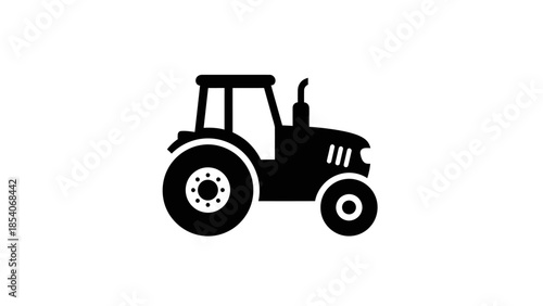 Black Silhouette of a Farm Tractor for Agriculture and Rural Work on an Isolated White Background