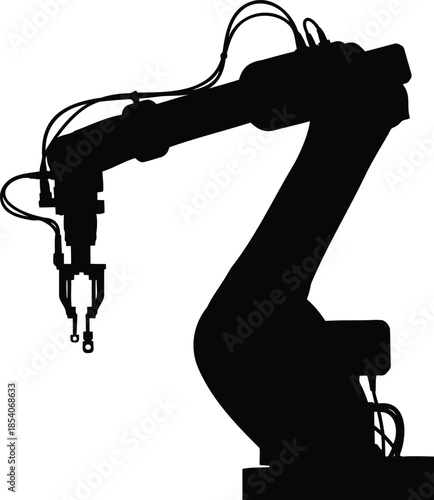 A silhouette of an industrial robotic arm used in manufacturing automation and advanced technology