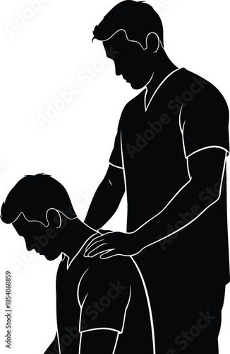 Physical therapist performing back massage on male patient for pain relief