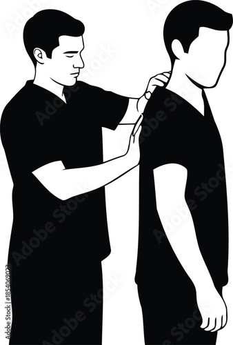 Physiotherapist treating patient's back and shoulder through manual therapy techniques, providing relief and rehabilitation