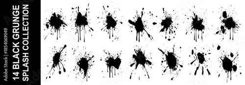 Ink drops and splashes. Blotter spots, liquid paint drip drop splash and ink splatter.Blobs and spatters. Artistic dirty grunge abstract spot vector set. Isolated vector illustration.
