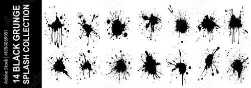Ink drops and splashes. Blotter spots, liquid paint drip drop splash and ink splatter.Blobs and spatters. Artistic dirty grunge abstract spot vector set. Isolated vector illustration.