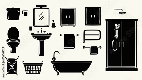 Bathroom Fixtures and Accessories Illustration Set.