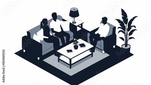 Three Men Sitting in Living Room.