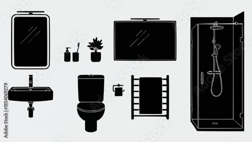 Bathroom Fixtures and Accessories Set Illustration.