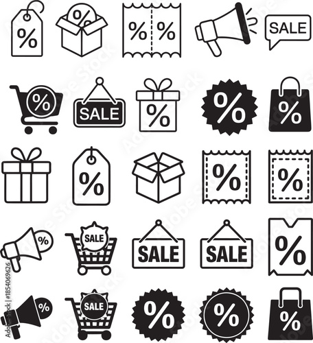 Collection of sale discount icon set isolated