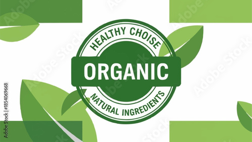Organic Label with Green Leaves Emblem.