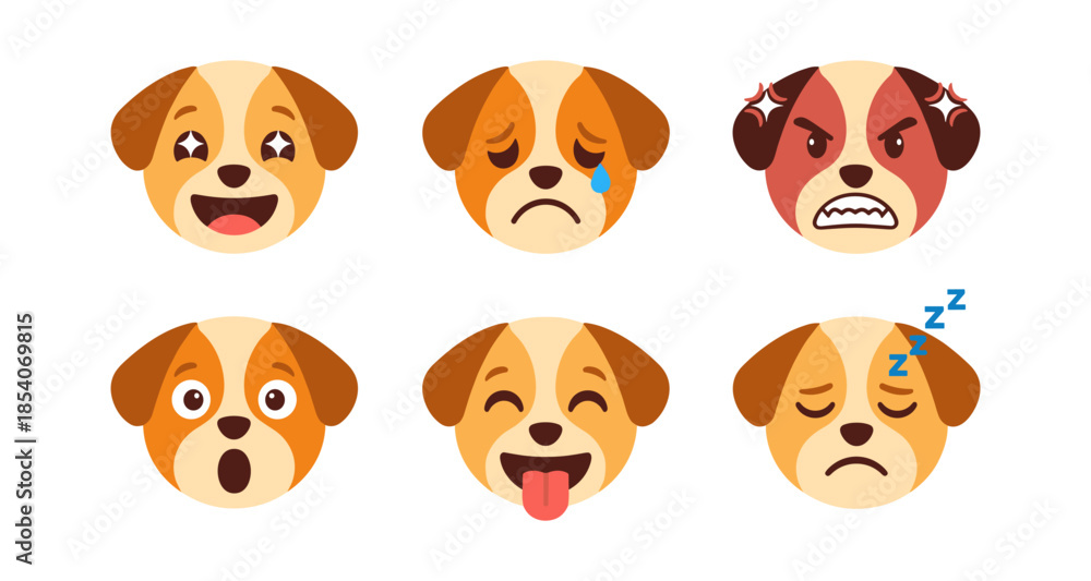 Obraz premium Collection of cute dog emojis showing various emotions and expressions