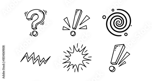 Collection of hand-drawn punctuation and abstract symbols in a doodle style