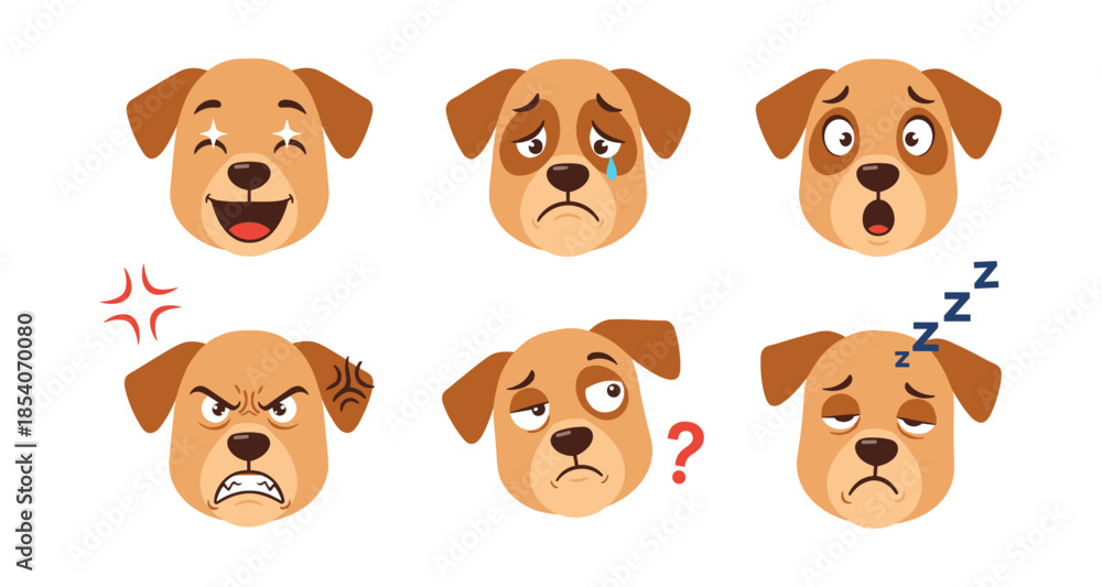 Obraz premium Collection of dog faces expressing various emotions like happiness, sadness, and anger