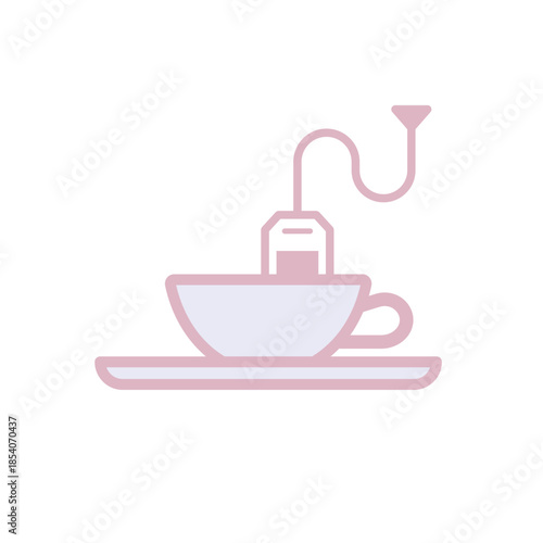 Simple pastel tea cup with teabag line art illustration