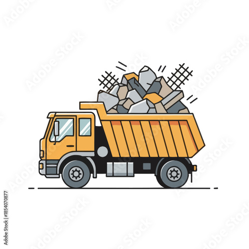 cartoon dump truck carrying rocks and debris with construction theme vibrant illustration