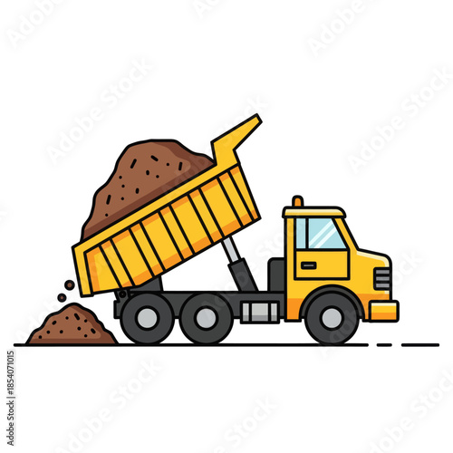 illustration of a heavy-duty dump truck transporting soil and dirt in a construction environment