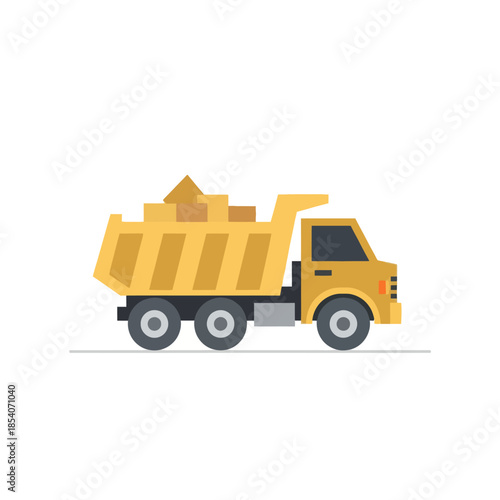 Minimalist Illustration of a Dump Truck Carrying Construction Debris in Flat Style