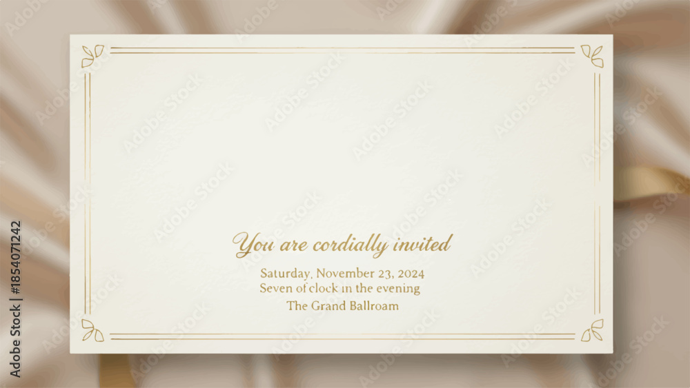 Fototapeta premium Rectangle subtle gold frame border for with 15.5 x 8.5 aspect ratio for 16 x 9 aspect ratio web presentation, social post, svg, isolated on transparent background.