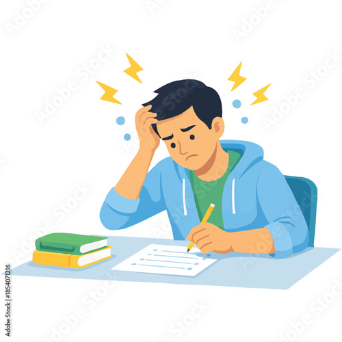 Student character studying and learning online