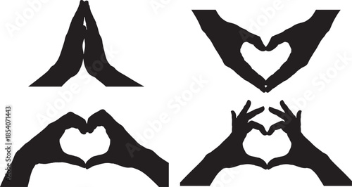 Hand Gesture Heart and Prayer Silhouette Set.